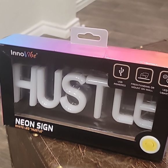 InnoVibe White LED Neon Hustle Hanging ir Freestanding Sign - Picture 7 of 10